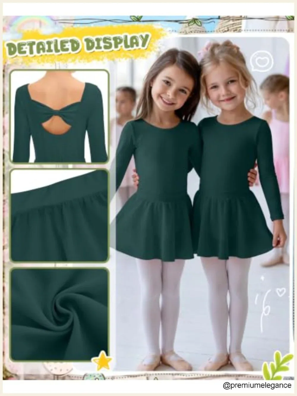 Girls Long Sleeve Ballet Leotard with Removable Skirt